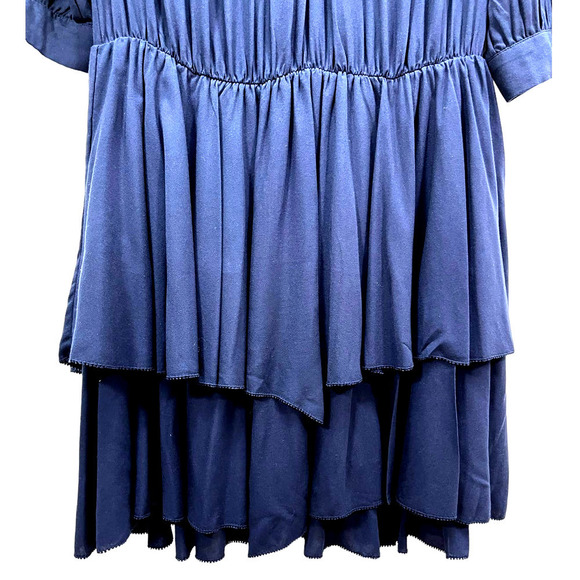 Zadig & Voltaire Navy Blue Rooka Tiered Roundneck 3/4 Length Sleeve Dress Large - Picture 7 of 12